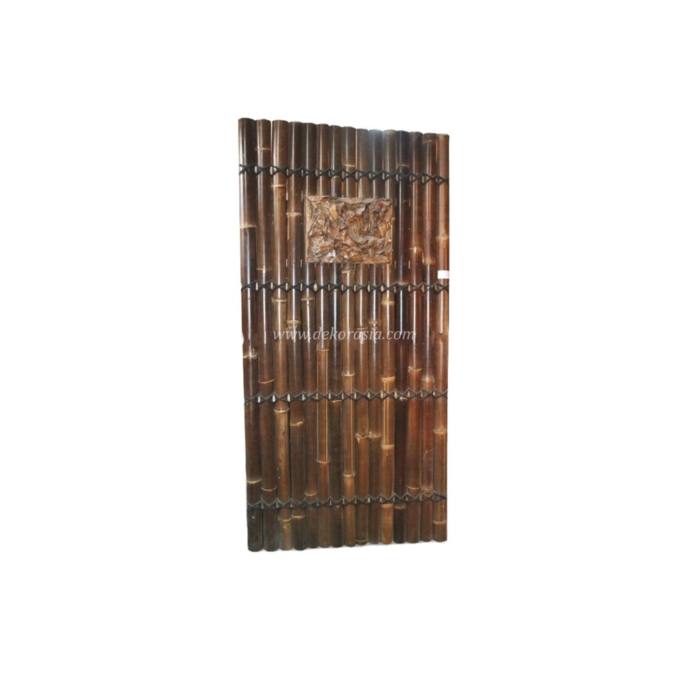 Black half bamboo fence with 4 back slats, decorative inserted and black coco rope